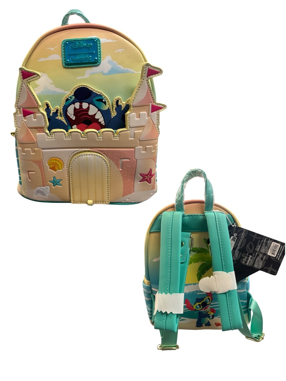 Loungefly Stitch Castle Kids Mini Backpack - Teal, Pink & Cream